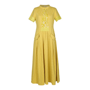 杨丽萍官方原创设计雀云裳民族风新中式蕾丝绣花圆领短袖连衣裙女