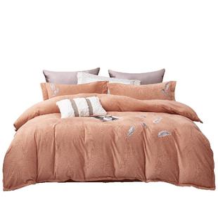 富丽真金牛奶绒四件套冬季加厚雕花暖绒法兰绒套件被套保暖羽叶