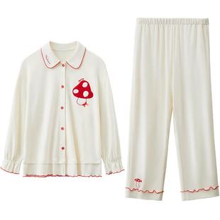 红豆女睡衣棉质长袖少女可爱撞色春秋新款磨毛柔软舒适家居服套装