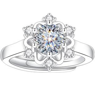 999足银求婚戒指999纯银培育莫桑钻莫桑石雪花钻戒女士女情侣对戒