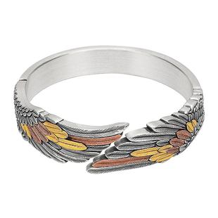 乘风飞翼足银999纯银手镯手工嵌金民族风银手环羽毛镯子送妈妈款