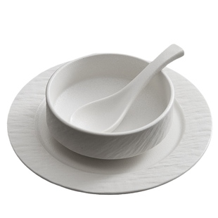 磨砂石纹摆台餐具三件套碗盘碟一人食套装酒店火锅店陶瓷餐具商用