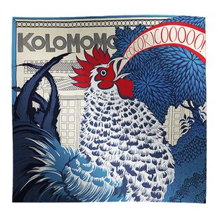 丝巾系列（公鸡打鸣）印花90cm双面绸缎桑蚕丝真丝丝巾抹胸大方巾