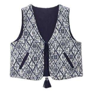 设计师款佐丹奴2026年春季双面穿V领绣花系带短款马甲女18376602