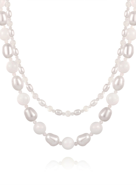 天然珍珠白贝母叠戴项链