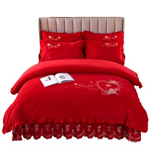 A类冬季加厚牛奶绒四件套双面绒法兰绒珊瑚绒床单被套床盖款4件套
