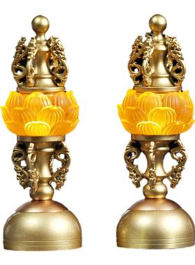 纯铜琉璃莲花灯供灯供佛摆件