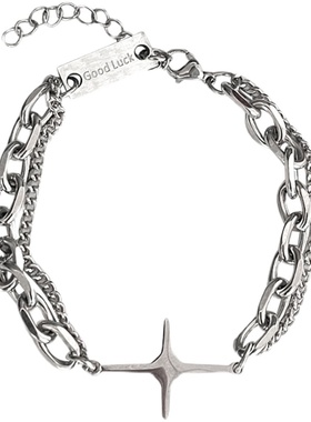 钛钢星芒十字架手链ins复古个性