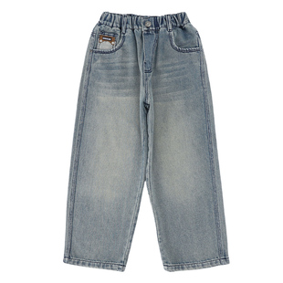 男童牛仔裤春秋款裤子儿童宽松休闲直筒裤大童初中生男孩春季长裤