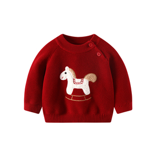 女宝宝套装秋冬马年女童红色一周岁衣服冬装婴儿两件套新年拜年服