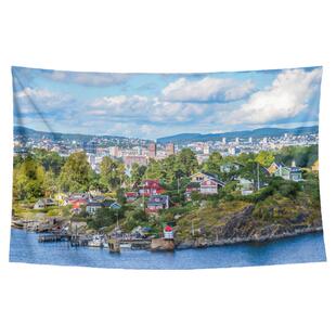 北欧挪威奥斯陆城市风景夜景写真墙布装饰背景布海报挂毯挂画挂布