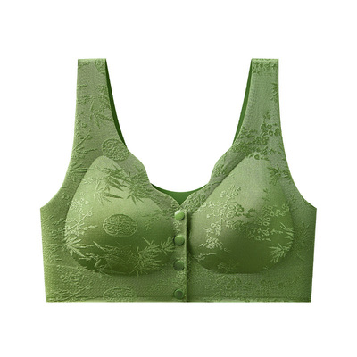 中老年无钢圈中国风浮雕提花文胸便携式前开扣聚拢无痕内衣全罩杯