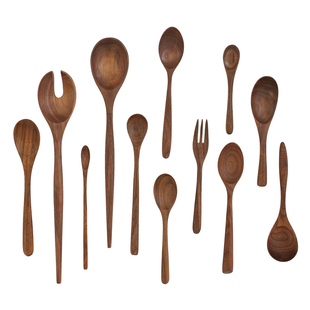 黑胡桃木勺日式实木小勺饭勺汤勺长柄沙拉勺家用粥勺木头勺子叉子