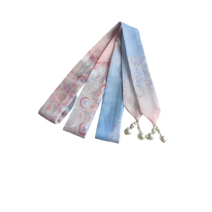 盛唐汉服发带珍珠挂饰飘带百搭垂感印花丝带国潮复古国风高级感