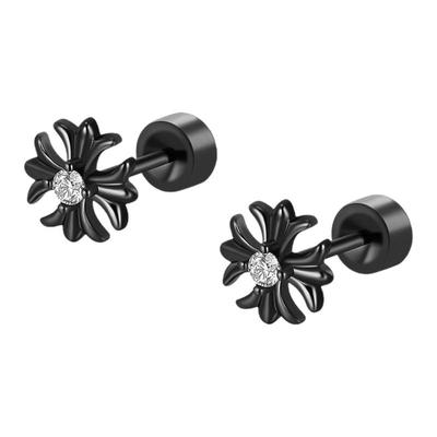 医用钛钢十字架花纹耳钉女