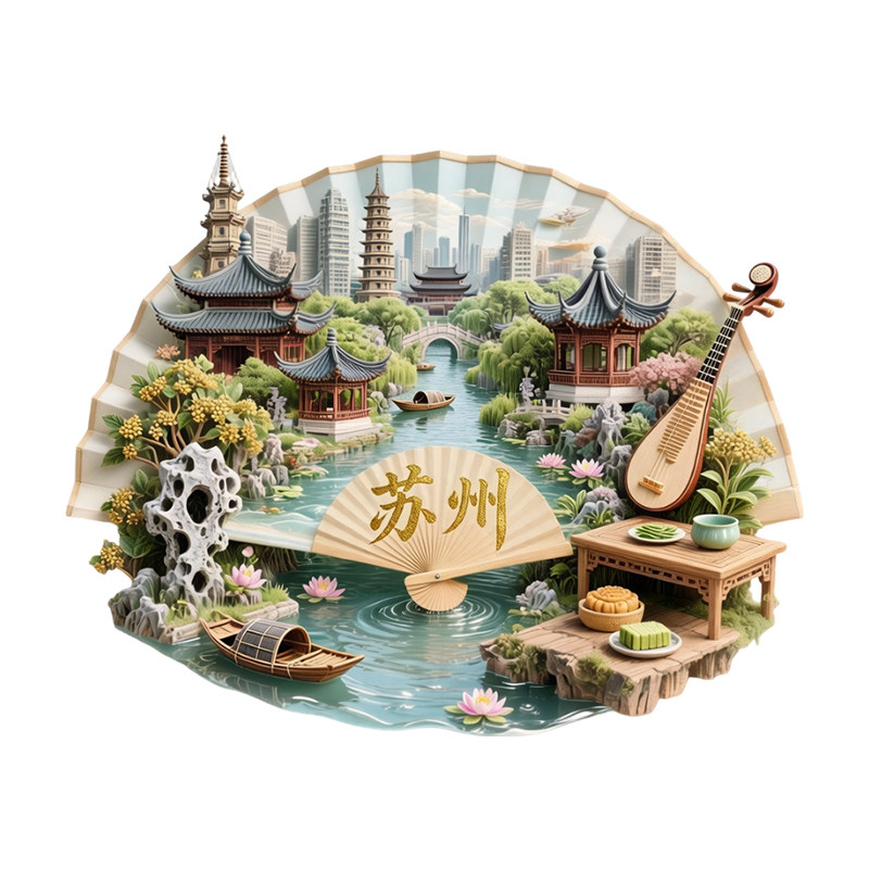 苏州园林文化主题文创金属冰箱贴