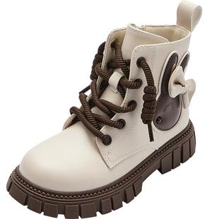 巴拉巴拉童鞋儿童靴子女童马丁靴宝宝蝴蝶结秋冬鞋子撞色小童短靴