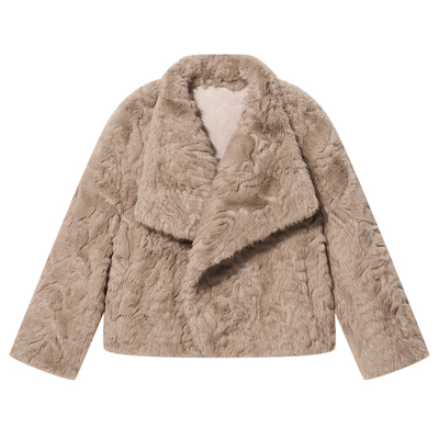 COVERINS年轻款大翻领环保仿皮草外套女短款2025冬新款CC35510260