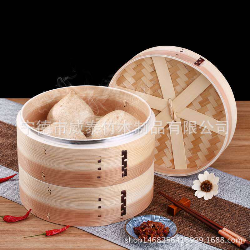 新款手工竹木蒸笼供应加高蒸笼可圆形批发木质铝边蒸笼柳杉木