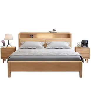 北欧实木床1.8软靠带夜灯双人床1.5m1.35现代简约小户型1.2储物床