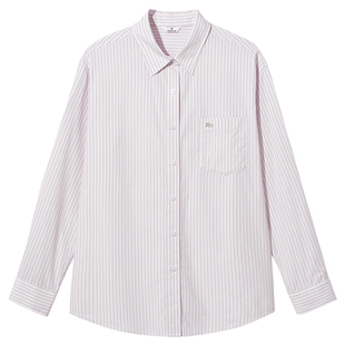 热风女士长袖衬衫上衣2026年春季新款竖条纹韩系宽松衬衫内搭上衣