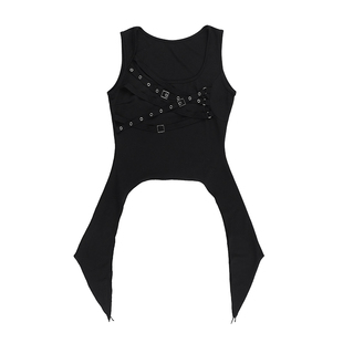 哥特朋克打歌服背心亚文化音乐节穿搭y2k黑色辣妹上衣收腰