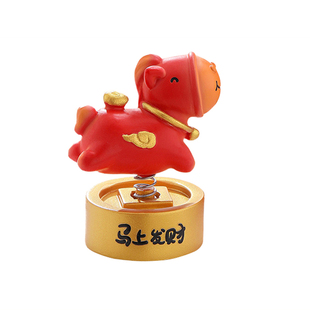 马上来财来好运摆件车载三轮车装饰立体贴纸可爱电动车改造小配件