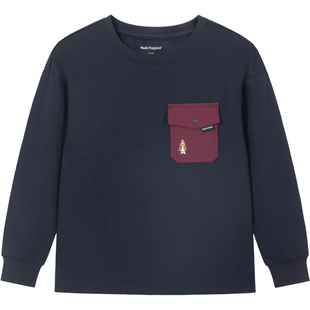 暇步士童装男童长袖t恤衫春秋新品中大童圆领衫休闲工装风儿童T恤