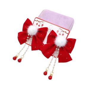 新年发饰儿童发夹古风汉服过年头饰红色蝴蝶结中国风女孩学生发卡