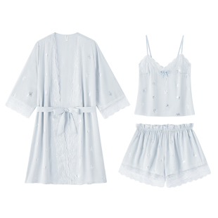 冰丝睡衣女夏季性感吊带睡袍三件套纯欲风夏天家居服丝绸2026新款