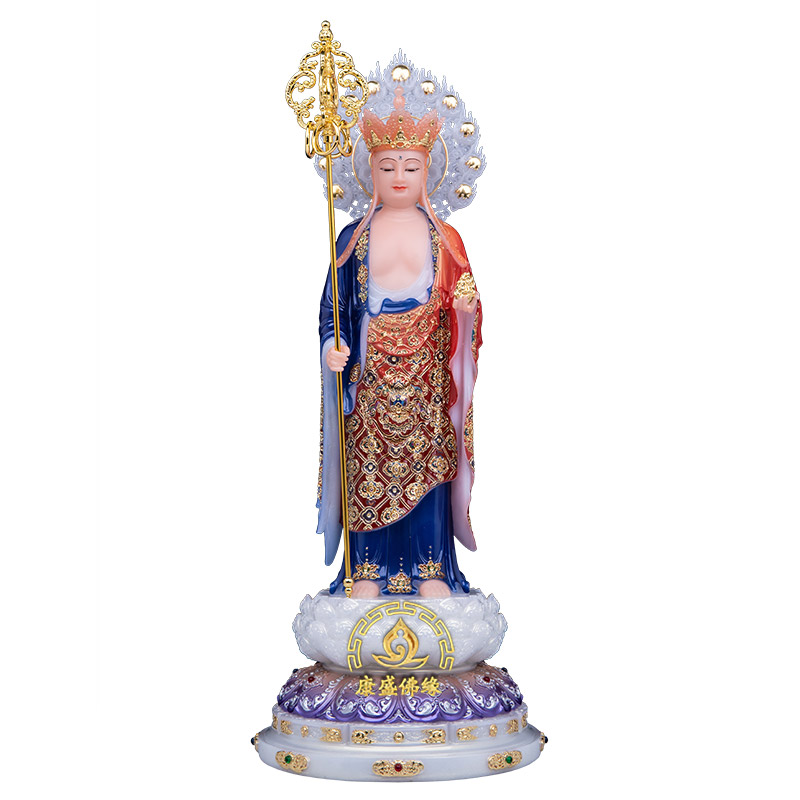 地藏菩萨佛像汉白玉彩绘家居摆件