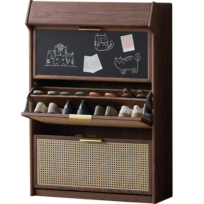 20cm薄款黑胡桃木翻斗实木鞋柜