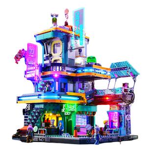 Funwhole赛博朋克系列霓虹绿洲公寓楼街景积木拼装玩具建筑模型