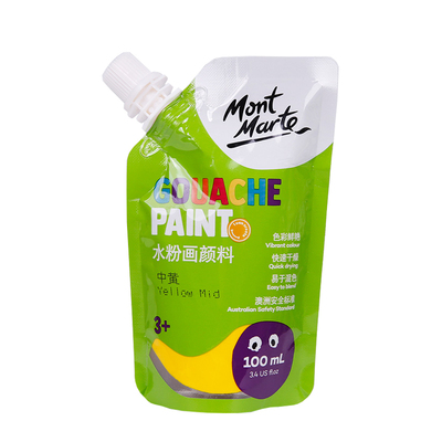 蒙玛特水粉颜料100ml自立袋装套装蒙马特小学生初学者美术生专用绘画工具补充装儿童钛白色24色可水洗水彩