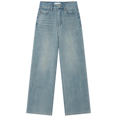 HaloLuu水洗浅蓝色阔腿牛仔裤