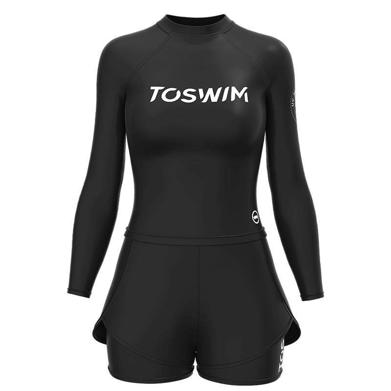 TOSWIM分体泳衣女游泳衣泳装保守遮肚显瘦时尚长袖防晒泡温泉海边