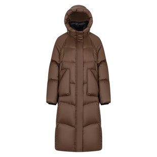 艾莱依长款羽绒服女款大衣休闲宽松运动可脱卸u型枕鹅绒外套流行