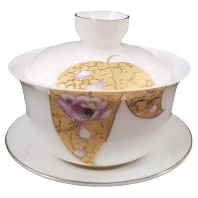 羊脂玉三才盖碗金线120ml工夫茶