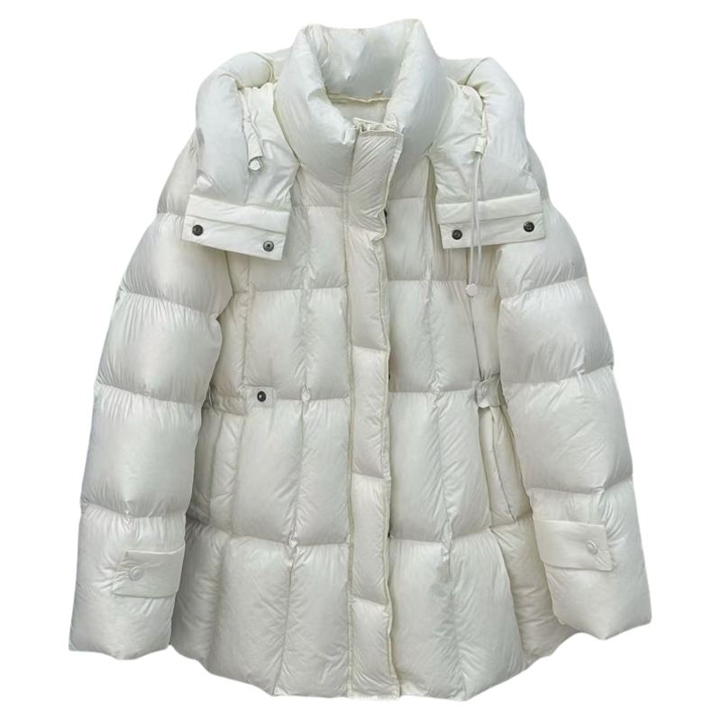 黑色羽绒服女中长款2025秋冬季新款加厚90白鸭绒收腰显瘦连帽外套