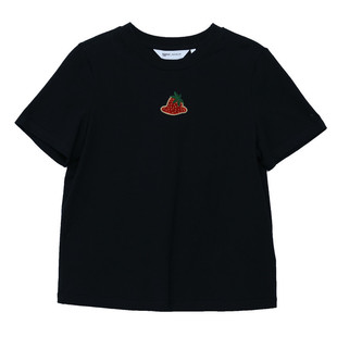 MOVEUP幻走2026春新款正肩短款纯棉圆领草莓绣花休闲短袖T恤女夏