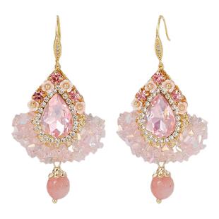 CAROMAY粉瓣裙摆耳环女复古宫廷风长款流苏耳坠高级设计感耳饰品