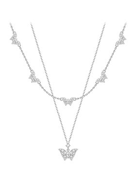 潮色绘冰晶蝴蝶叠戴项链S925银