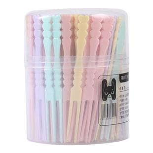食品级一次性塑料水果叉子家用创意水果签可爱卡通蛋糕两齿叉子