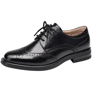 BeauToday平底牛津鞋女乐福鞋英伦风小皮鞋女真皮系带复古单鞋