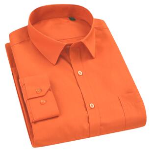 男士桔红色长袖衬衫桔红男装桔色大码橙色潮时尚青春爱玛橙男衬衣
