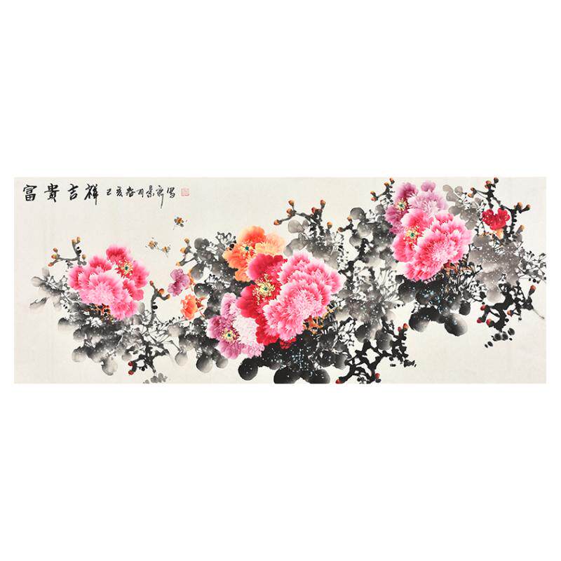手绘真迹中国画牡丹六尺横幅
