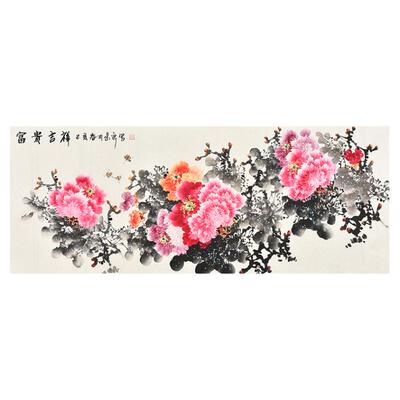 手绘真迹中国画牡丹六尺横幅
