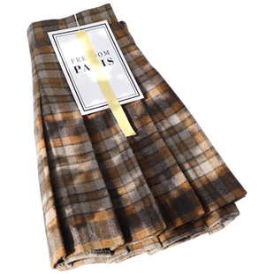 棕色格子百褶裙女秋冬高腰防走光毛呢加厚半身裙子显瘦a字短裙裤