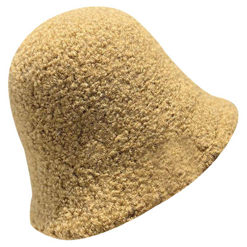 黑色素颜显脸小羊羔毛水桶帽