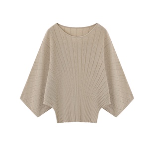 XWI欣未含莱赛尔亚麻蝙蝠袖针织衫女2026春季宽松慵懒风纯色上衣